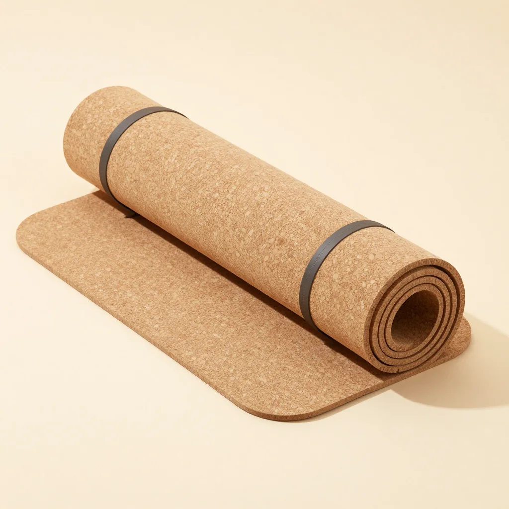 A sage cork yoga mat on a light background